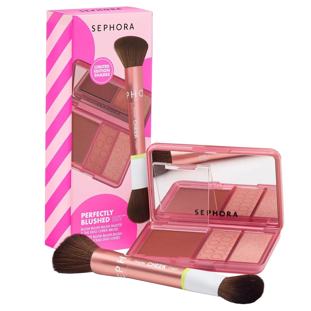 Sephora Collection PERFECTLY BLUSHED SET Blush-palette med &amp; duo-kindpensel