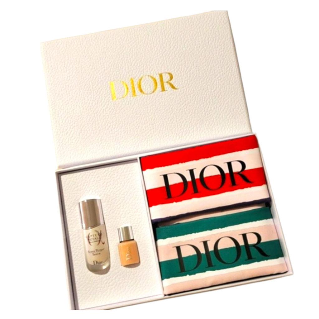 DIOR VIP GIFT TRAVEL SET CAPTURE TOTALE SERUM BACKSTAGE PRIMER + 2 POUCHES BAGS